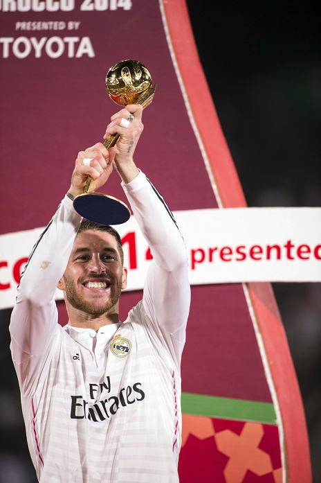2014 FIFA Club World Cup Awards Ceremony MVP is Sergio Ramos Sergio Ramos  Real , DECEMBER 20, 2014   Football   Soccer : Sergio Ramos of Real Madrid celebrates with the Golden Ball trophy after the FIFA Club World Cup Morocco 2014 Final match between Real Madrid 2 0 San Lorenzo at Stade de Marrakech in Marrakesh, Morocco.  Photo by Maurizio Borsari AFLO   0855 