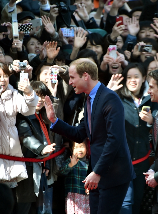 Prince William Visits Japan Visited bookstores in Tokyo February 28, 2015, Tokyo, Japan   Britain s Prince William is greeted by a throng of Japanese upon his visit to the British Fair in Tokyo s upscale Daikanyama neighborhood on Saturday, February 28, 2015. The second in line to the British throne arrived in Japan on Thursday without his pregnant wife, Duchess of Cambridge, on a four day visit including a trip to Fukushima before leaving for Beijing on Sunday.  Photo by Natsuki Sakai AFLO  AYF  mis 
