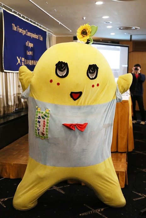 Fluffy s Unusual Press Conference Activity Report in New York March 05, 2015, Tokyo, Japan : Japanese mascot character Funassyi attend a press conference at the Foreign Correspondents  Club of Japan, Tokyo, Japan.  Photo by Yohei Osada AFLO 