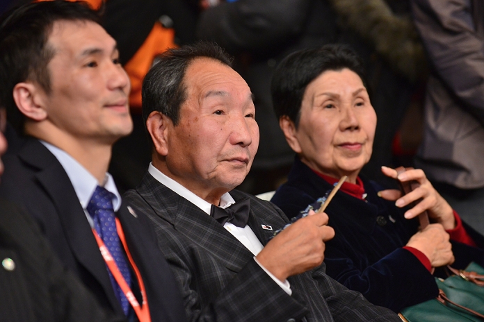Mr. Hakamada watches his first boxing match for the first time since his release.  C R  Iwao Hakamada, Hideko Hakamada, MARCH 5, 2015   Boxing : Iwao Hakamada attends the boxing event with his sister Hideko Hakamada at  Photo by Hiroaki Yamaguchi AFLO 