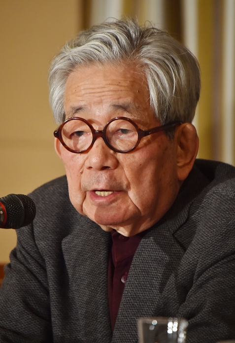 Appeal Against Resuming Nuclear Power Plant Operations Oe and others before the 4th anniversary of the accident MARCH 10, 2015, Tokyo, Japan   Japan s Nobel laureate Kenzaburo Oe speaks during a news conference at Tokyo s Foreign Correspondents  Club of Japan on Tuesday, March 10, 2015. On the eve of the fourth anniversary of the nuclear disaster in Fukushima, northeastern Japan, the prominent opponent of nuclear power voiced his concerns as the utilities are pressing ahead with programs to win approval for the restart of nuclear power plants.   Photo by Natsuki Sakai AFLO  AYF  mis 