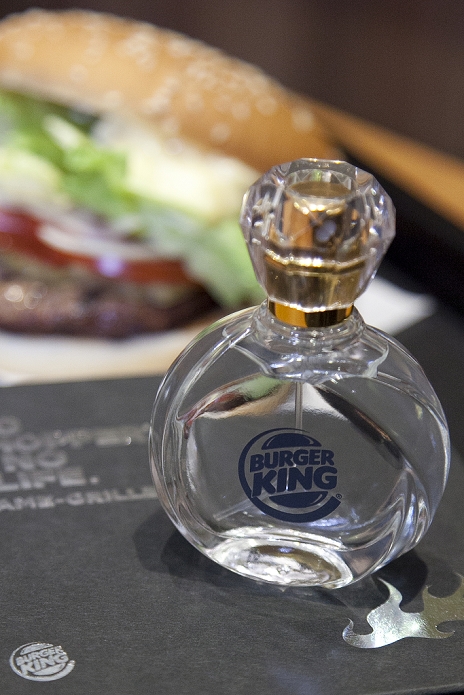 Burger King Launches Perfume Scent is  Open Fire Grilled Patty A bottle of the Burger King s new fragrance  Flame Grilled  on display at a Shinjuku store on April 1, 2015, Tokyo, Japan. Burger King Japan launched a new perfume Frame Grilled and a Whopper Pass as part of their  Whopper Day , April 1st celebration. The new limited edition fragrance recreates the scent of the flame grilled patties used in their hamburgers and is captured in 30 milliliter bottles, and the Whopper Pass allows customers to eat a Whopper medium set everyday of the month of April 2015. Both promotions are available only on April 1st and cost 5000 yen  USD  41  each. They both come with a Whopper burger.  Photo by Rodrigo Reyes Marin AFLO 