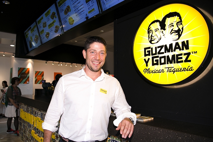 Mexican food from Australia in Harajuku Guzman e Gomes Steven Marks, CEO and Founder poses for the cameras during a pre opening event of the new restaurant  Guzman y Gomez  in the Harajuku shopping area of Shibuya on April 27, 2015, Tokyo, Japan. The restaurant serving burritos and Mexican fast food was founded by Steven Marks in Australia, and named Guzman y Gomez  GYG  to honor old friends with the goal of introducing Mexican food and Latin culture to the world. It will open its first Japanese branch to the public on April 29th with a special  Free Burrito Day  promotion.  Photo by Rodrigo Reyes Marin AFLO 