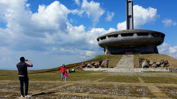 Bulgaria  Bazulja A view of The Buzludzha Monument builded on the top of Stara Planina mauintain by the former Bulgarian communist regime, Sunday, April, 26, 2015. The Buzludzha Monument  which looks like an UFO on the peak was built by the Bulgarian communist regime to commemorate the events in 1891 when the socialists led by Dimitar Blagoev assembled secretly in the area to form an organised socialist movement with the founding of the Bulgarian Social Democratic Party, a fore runner of the Bulgarian Communist Party. The Monument was opened in 1981.  Bulgarian government does not have the resources to carry out the necessary repair and conservation works costs about of 30million leva  EURO 15 million  and the mounoment has fallen into disuse.A local resident said:  This monument is unique in all the world and, if it is restored in future, can be as s huge attraction for  tourists, and bring much money for the region.  Now the monument is abandoned and vandalised. As the roof of the building is heavily damaged, the main entrance of the building has been closed for the public. Photo by: Petar Petrov Impact Press Group 