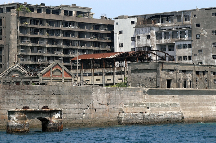 Industrial Revolution Heritage of Meiji Japan Recommended for Registration as a World Heritage Site  April 2004 photo  Hashima  Gunkanjima , Nagasaki, Japan. The island was the location of a mine which was shuttered in the mid 20th century. When the population of 4,000 left, the island turned into a ghost town. April 22, 2004.