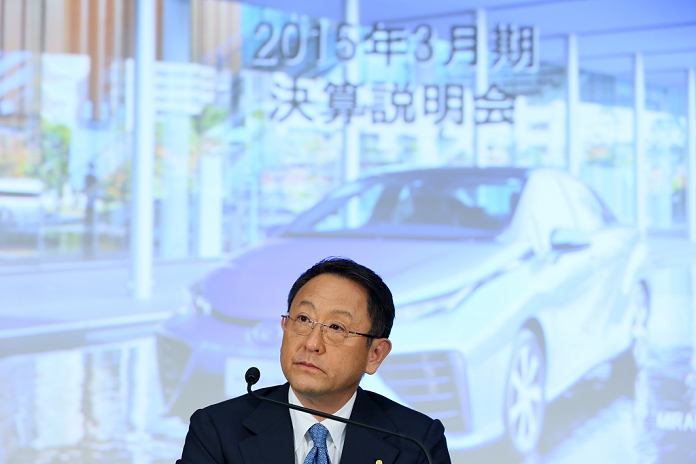 Toyota Posts 2.8 Trillion Yen Operating Profit New Record High May 8, 2015, Tokyo, Japan   Akio Toyoda, president of Japan s Toyota Motor Corp., speaks during a news conference at its head office in Tokyo on Friday, May 8, 2015. The world s top selling automaker forecasts operating profit will edge up 1.8 percent this year to 2.80 trillion yen.  Photo by Yohei Osada AFLO 