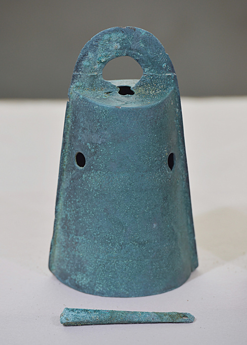 Yayoi Period Dotaku  Bronze Bell  Found on Awaji Island Yayoi Period Dotaku  Dotaku No.1, 2 rhombic knob type  found in Minami Awaji City, Hyogo Prefecture, Japan, 2015. Photo by Hiroyuki Miura, May 19, 10:34 a.m.