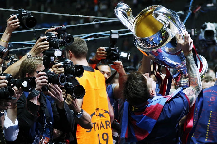 UEFA Champions League Barcelona wins the treble for the fifth time Lionel Messi  Barcelona , JUNE 6, 2015   Football : UEFA Champions League Final match between Juventus 1 3 FC Barcelona at the Olympiastadion in Berlin, Germany.  Photo by D.Nakashima AFLO 