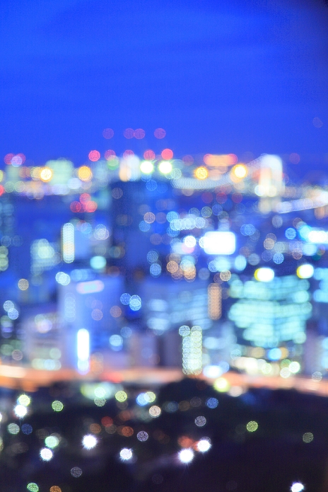 Night view from Tokyo Tower toward Odaiba, out of focus