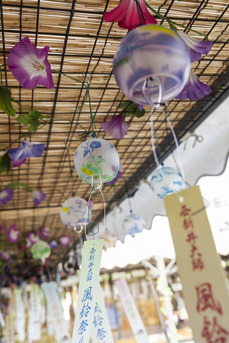 Cool tones fill the precincts of the temple Wind Bell Festival  at Nishiarai Daishi Japanese wind chimes  Fuurin  made of glass on display during the annual   Fuurin Matsuri   festival on July 11, 2015, in Tokyo, Japan. The festival is held at Nishiarai Daishi temple in Adachi ward, which displays a variety of colorful Japanese wind chimes from July 11 to August 2.  Photo by Rodrigo Reyes Marin AFLO 