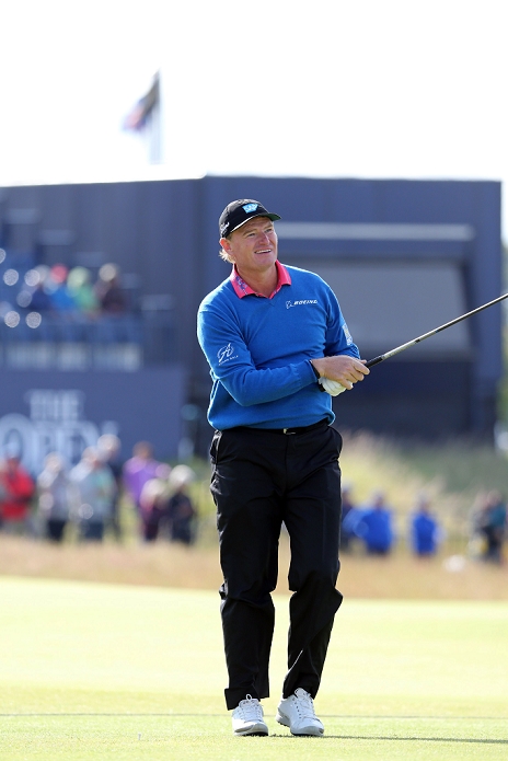 British Open Practice Round Ernie Els  RSA , JULY 15, 2015   Golf : Ernie Els of South Africa watches his shot during a practice round of the 144th British Open Championship at the Old Course, St Andrews in Fife, Scotland.  Photo by Koji Aoki AFLO SPORT 