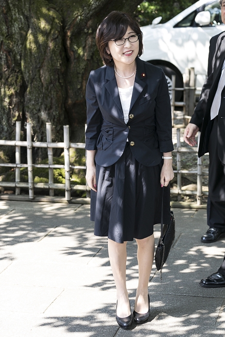 70 years since the end of the war Political policy chief Inada visits Yasukuni Shrine Tomomi Inada, head of the Policy Research Council of the ruling Liberal Democratic Party, arrives at the Yasukuni Shrine on the 70th anniversary of Japan s surrender in World War II on August 15, 2015, Tokyo, Japan. Members of the ruling Liberal Democratic Party, including Shinjiro Koizumi, Haruko Arimura, and Sanae Takaichi were among those who visited the Shrine, but Prime Minister Shinzo Abe did not visit the controversial symbol and instead sent an offering. A day before the anniversary Abe made a statement expressing  utmost grief  but also said that future generations need not apologise for Japan s war record. The Shrine holds the spirits of war criminals as well as war dead and as such represents a bad symbol for neighbors China and Korea that suffered from Japan s militarist past.  Photo by Rodrigo Reyes Marin AFLO 