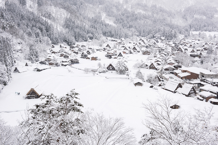 Shirakawa-go Ogimachi Gassho-Zukuri Village in the snow from Shiroyama, Gifu Prefecture