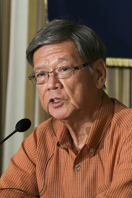 Okinawa Governor Okinawan Governor Onaga held a press conference on the Futenma base relocation plan. Takeshi Onaga, Governor of Okinawa speaks to the press conference at the Foreign Correspondents  Club of Japan on September 24, 2015, Tokyo, Japan. Onaga criticized Prime Minister Shinzo Abe s governments  support for the relocation of the Futenma U.S. Marine Air Station from Ginowan City to Henoko in Nago City, Okinawa, and also said that he would revoke permits for construction of the new base granted by his predecessor. Many Okinawa citizens support Onaga and are protesting to block the construction. On Monday the governor called for international support to stop the relocation of the US base in his prefecture during a meeting of the UN Human Rights Council in Geneva, arguing that the island has been immersed in crimes and environmental problems as a result of the American bases.  Photo by Rodrigo Reyes Marin AFLO 