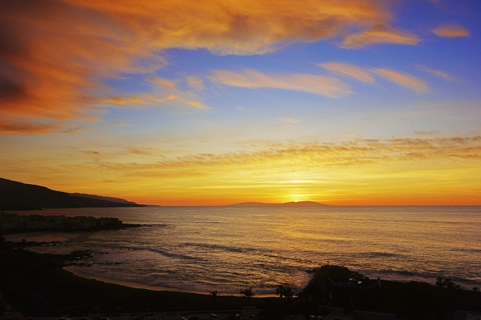 Sunset over Playa Jardin, Puerto de la Cruz, Tenerife, Canary Islands, Spain, Atlantic, Europe Photo by Jochen Schlenker