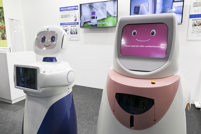 2015 International Robot Exhibition The world s largest exhibition  L to R  Panasonic s Hospi Rimo and Hospi robots on display at the International Robot Exhibition 2015 on December 2, 2015, Tokyo, Japan. 446 companies and organisations  from Japan and overseas  showed off new robots and equipment in Service and Industrial Robot Zones. The Robot Exhibition is held from December 2 to 5 at Tokyo Big Sight.  Photo by Rodrigo Reyes Marin AFLO 