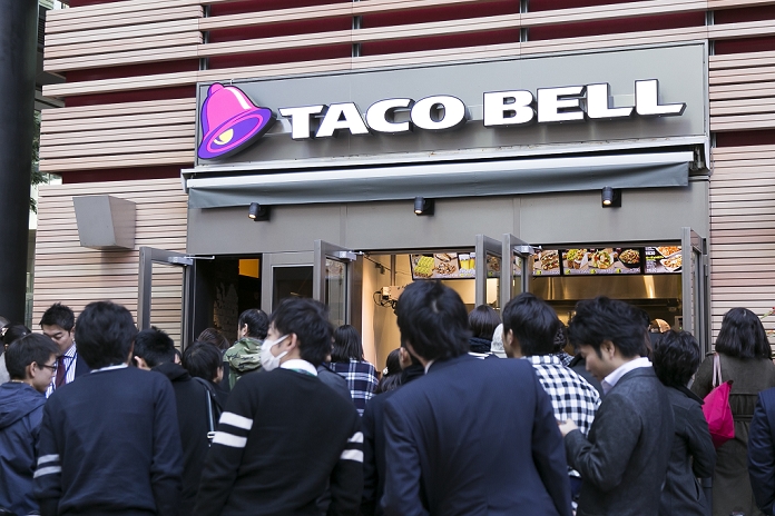 Taco Bell s Second Store in Japan Opened in Shiodome Customers line up outside the new Taco Bell branch at the Nippon Television Tower on December 4, 2015, Tokyo, Japan. The American Tex Mex fast food restaurant opened its second store in Japan. The first opened in Shibuya on April 21st 2015.  Photo by Rodrigo Reyes Marin AFLO 