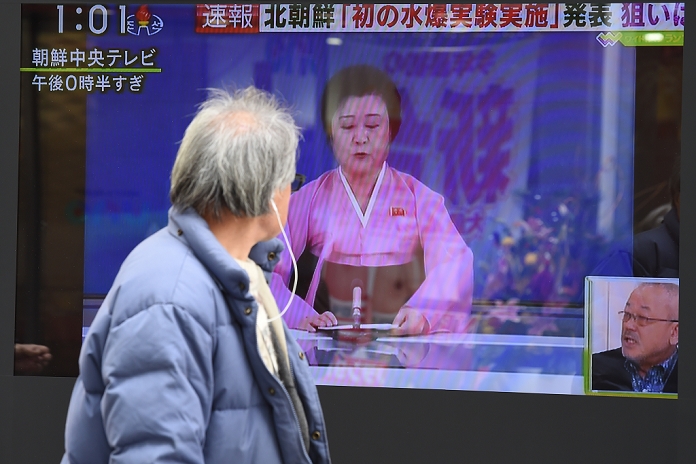 Artificial tremor in North Korea First hydrogen bomb test announced as successful A screen in the busy Yurakucho shopping district of Tokyo, Japan displays the news that North Korea has tested a hydrogen bomb on January 6th, 2016. North Korean media on Wednesday morning reported claims that North Korea had successfully detonated a hydrogen bomb at 10am local time. The test was also linked to an artificial earthquake of magniture 5.1 near the purported test site of Punggye ri.  Photo by AFLO 