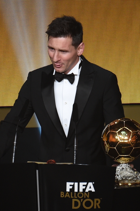 FIFA Ballon d Or Awards Ceremony Messi wins his fifth Ballon d Or Lionel Messi, JANUARY 11, 2016   Football   Soccer : Lionel Messi delivers a speech after receiving the FIFA Ballon d Or trophy during the FIFA Ballon d Or 2015 Gala at Kongresshaus in Zurich, Switzerland.  Photo by Enrico Calderoni AFLO SPORT 