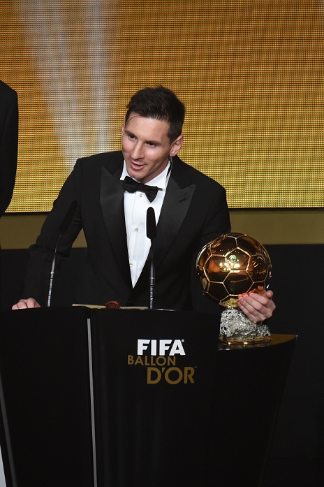 FIFA Ballon d Or Awards Ceremony Messi wins his fifth Ballon d Or Lionel Messi, JANUARY 11, 2016   Football   Soccer : Lionel Messi delivers a speech after receiving the FIFA Ballon d Or trophy during the FIFA Ballon d Or 2015 Gala at Kongresshaus in Zurich, Switzerland.  Photo by Enrico Calderoni AFLO SPORT 