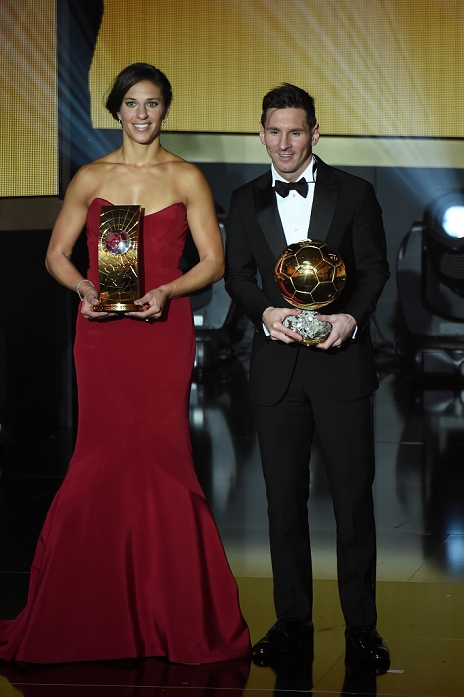 FIFA Ballon d Or Awards Ceremony Messi and Lloyd win Player of the Year Award  L R  Carli Lloyd, Lionel Messi, JANUARY 11, 2016   Football   Soccer : Carli Lloyd poses with the FIFA Women s World Player of the Year trophy and Lionel Messi poses with the FIFA Ballon d Or trophy during the FIFA Ballon d Or 2015 Gala at Kongresshaus in Zurich, Switzerland.  Photo by Enrico Calderoni AFLO SPORT 