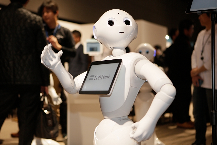 Humanoid Robot Pepper SB introduces examples of corporate use Softbank showcases how their humanoid robot Pepper can be used in business situatins on January 27, 2016, Tokyo, Japan. SoftBank announced plans to open a new app store where customers can download robot Pepper applications to allow it to do specific jobs. From February 22nd over 500 companies where the robot is already working will be able to download Pepper apps to help their business. SoftBank also plans to introduce the robot into 2000 of its own stores by the end of February 2016, and to open a new phone store staffed entirely by Peppers.