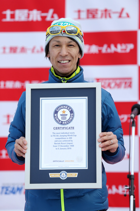 Ski Jumping Men s World Cup Guinness World Record Award Ceremony Noriaki Kasai  JPN  JANUARY 31, 2016   Ski Jumping : Noriaki Kasai during the Guinness World Record conferment ceremony at Okurayama Jump Stadium in Sapporo, Hokkaido, Japan. Photo by Jun Tsukida AFLO SPORT  