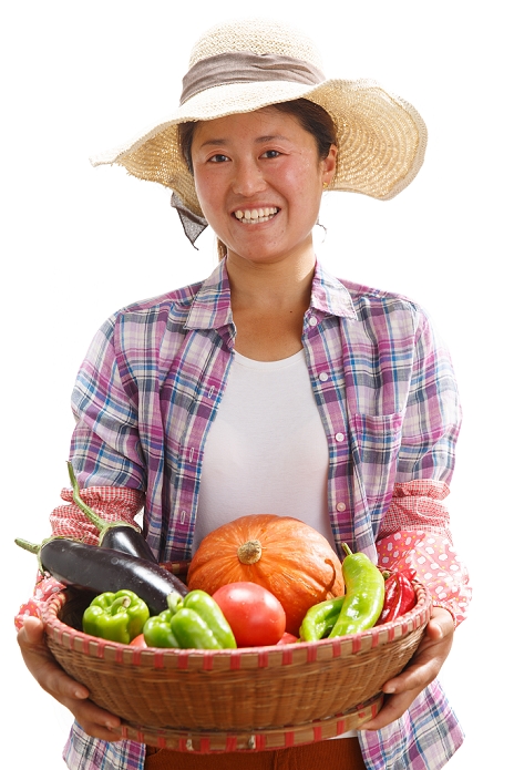 Farmers take a basket of vegetables