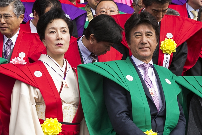  Caution for use Setsubun events in various parts of Japan Annual bean throwing at Shinsho ji Temple  L to R  Japanese actress Atsuko Takahata and actor Masao Kusakari attend a Setsubun festival at Naritasan Shinshoji Temple on February 3, 2016, in Chiba, Japan. Setsubun is an annual Japanese festival celebrated on February 3rd and marks the day before the beginning of Spring. Celebrations involve throwing soybeans  known as mamemaki  out of the house to protect against evil spirits and into the house to invite good fortune. In many Japanese families one member will wear an ogre mask whilst others throw beans at him or her. The celebration at Naritasan Shinshoji Temple is one of the biggest in Japan and organizers this year expect over 50,000 people to attend the event. Each year famous sumo wrestlers and actors are also invited to participate in throwing the beans.  Photo by Rodrigo Reyes Marin AFLO 