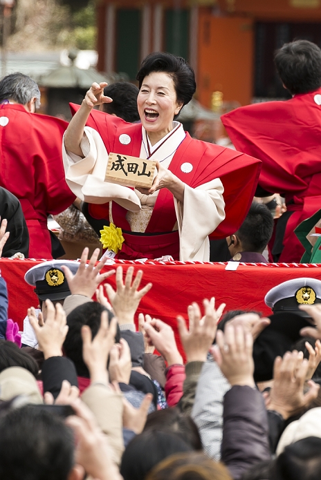  Caution for use Setsubun events in various parts of Japan Annual bean throwing at Shinsho ji Temple Japanese actress Atsuko Takahata throws beans during a Setsubun festival at Naritasan Shinshoji Temple on February 3, 2016, in Chiba, Japan. Setsubun is an annual Japanese festival celebrated on February 3rd and marks the day before the beginning of Spring. Celebrations involve throwing soybeans  known as mamemaki  out of the house to protect against evil spirits and into the house to invite good fortune. In many Japanese families one member will wear an ogre mask whilst others throw beans at him or her. The celebration at Naritasan Shinshoji Temple is one of the biggest in Japan and organizers this year expect over 50,000 people to attend the event. Each year famous sumo wrestlers and actors are also invited to participate in throwing the beans.  Photo by Rodrigo Reyes Marin AFLO 