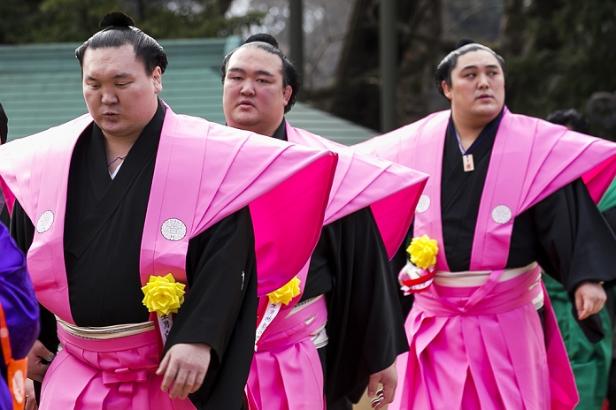  Caution for use Setsubun events in various parts of Japan Annual bean throwing at Shinsho ji Temple  L to R  Sumo wrestlers Yokozuna Hakuho Sho, Okinoumi Ayumi and Ozeki Kisenosato attend a Setsubun festival at Naritasan Shinshoji Temple on February 3, 2016, in Chiba, Japan. Setsubun is an annual Japanese festival celebrated on February 3rd and marks the day before the beginning of Spring. Celebrations involve throwing soybeans  known as mamemaki  out of the house to protect against evil spirits and into the house to invite good fortune. In many Japanese families one member will wear an ogre mask whilst others throw beans at him or her. The celebration at Naritasan Shinshoji Temple is one of the biggest in Japan and organizers this year expect over 50,000 people to attend the event. Each year famous sumo wrestlers and actors are also invited to participate in throwing the beans.  Photo by Rodrigo Reyes Marin AFLO 