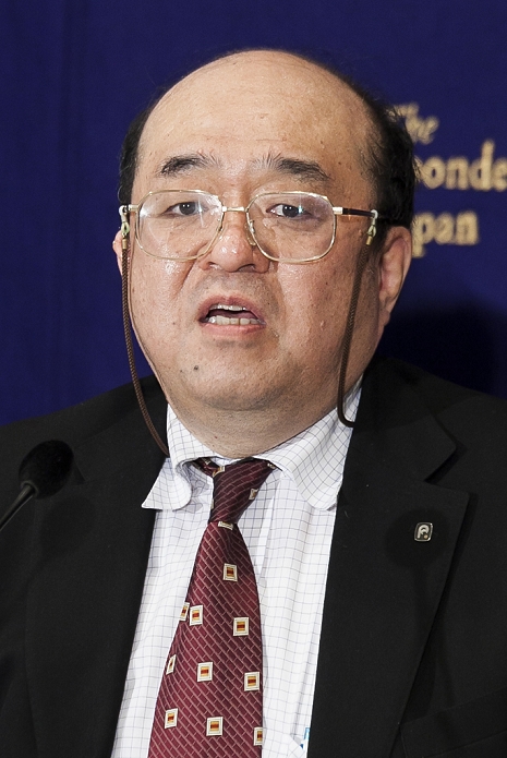 Kosuke Morita, Discoverer of New Elements Press Conference at Foreign Correspondents  Club of Japan Kosuke Morita, Professor in Physics at Kyushu University speaks during a press conference about the discovery of chemical element 113 at the Foreign Correspondents  Club of Japan on February 5, 2016, in Tokyo, Japan. In December 2015 the existence of 4 new elements was officially recognised, and the discovery of element 113 was accredited to the RIKEN Nishina Center of Accelerator Based Science in Wako City, Saitama Prefecture. Professor Morita leads the team that discovered element 113, the first ever discovered in Asia. The name and the chemical symbol for the new element is yet to be confirmed, but it has provisionally been called Ununtrium.  Photo by Rodrigo Reyes Marin AFLO 