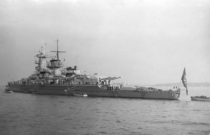 Admiral Graf Spee  1937  German pocket battleship  Admiral Graf Spee , 1937. The  Graf Spee  attending the Fleet Review for the coronation of King George VI at Spithead, Hampshire. Launched in 1934,  Graf Spee  was deployed in the Atlantic as a commerce raider when the Second World War broke out. After sinking nine Allied merchant ships she was tracked down by three Royal Navy cruisers, HMS  Exeter , HMS  Ajax  and HMS  Achilles . In the ensuing engagement, the Battle of the River Plate,  Graf Spee  was damaged and sought refuge in the neutral Uruguayan port of Montevideo. Faced with having to leave within 72 hours and believing a heavier British force was on the way,  Graf Spee s  captain, Hans Langsdorff, opted to scuttle his ship.