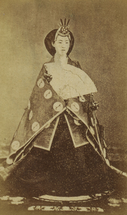 Empress Meiji  Date of photograph unknown  Empress Shoken Meiji 1872 Empress Dowager Shoken  April 17, 1849   April 9, 1914  Japanese imperial family. Empress of Emperor Meiji. Formerly known as Ichijo Haruko. Her seal was Wakaba. She had no biological children due to illness and weakness, but as a legitimate wife, she adopted Emperor Taisho, who was born of her husband s side chamber. Portrait of Japanese Empress Shoken 9 May 1849   9 Apr. 1914, also known as Empress Dowager Shoken was the consort of Emperor Meiji of Japan. Photo by Uchida Kuichi, taken in 1872.