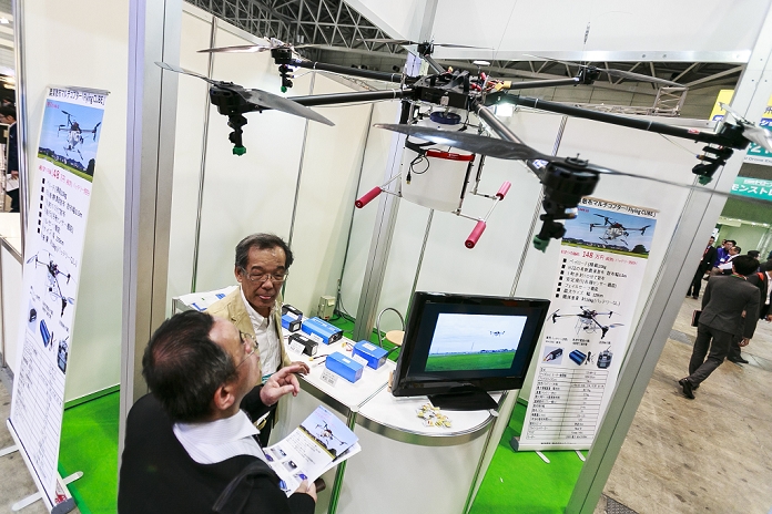 Techno Frontier 2016 Showcasing the latest technology Visitors look at a Flying Cube drone at the Techno Frontier 2016 exhibition at Makuhari Messe on April 20, 2016, in Chiba, Japan. Techno Frontier showcases the latest Electronic and Mechatronic devices including drones, IoT Tech, Station   Airport Terminal ideas, and public transport. The show brings together 504 domestic and foreign companies across 1,015 booths. Organisers expect more than 32,000 visitors during the three days exhibition that runs until April 22.  Photo by Rodrigo Reyes Marin AFLO 