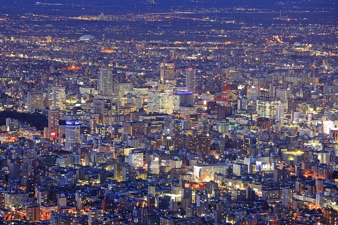 Night view of downtown Sapporo from Mt.
