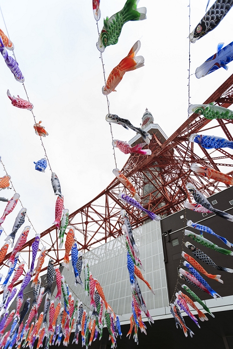 333 carp streamers Competing with Tokyo Tower 333 Koinobori  carp shaped windsocks or streamers  on display outside the Tokyo Tower to celebrate Childen s Day on May 2, 2016, Tokyo, Japan. Children s Day, formerly known as   Boys Day,   takes place annually on May 5 during the Golden Week holiday to celebrate healthy growth and well being of children. It has been said that carp was chosen because of its strong and energetic nature, which are desirable traits for boys.  Photo by Rodrigo Reyes Marin AFLO 