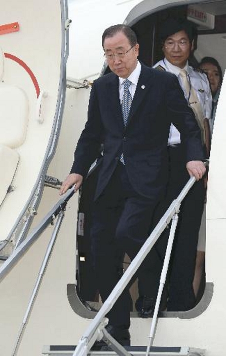 G7 Ise Shima Summit Leaders of Emerging Countries Invited to Expanded Meeting UN Secretary General Ban Ki moon arrives at Central Japan International Airport at 5:59 p.m. on May 26 in Tokoname City, Aichi Prefecture  representative photo .
