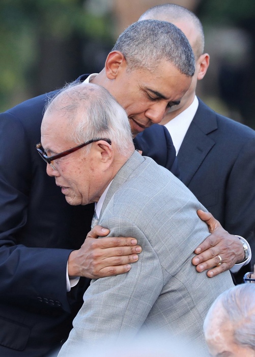 President Obama visits Hiroshima First visit by an incumbent president U.S. President Barack Obama embraces Shigeaki Mori  foreground , who is conducting a survey of U.S. POW survivors, after delivering his remarks, in Naka Ward, Hiroshima, May 2, 2016. May 7, 2016, 6:08 p.m.  Representative photo 