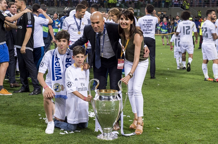UEFA Champions League Final Real wins 11th title in two years Zinedine Zidane  Real , MAY 28, 2016   Football   Soccer : Real Madrid head coach celebrates with the trophy after winning the penalty shoot out during the UEFA Champions League final match between Real Madrid 1 5 3 1 Atletico de Madrid at Stadio Giuseppe Meazza San Siro in Milan, Italy.  Photo by aicfoto AFLO 