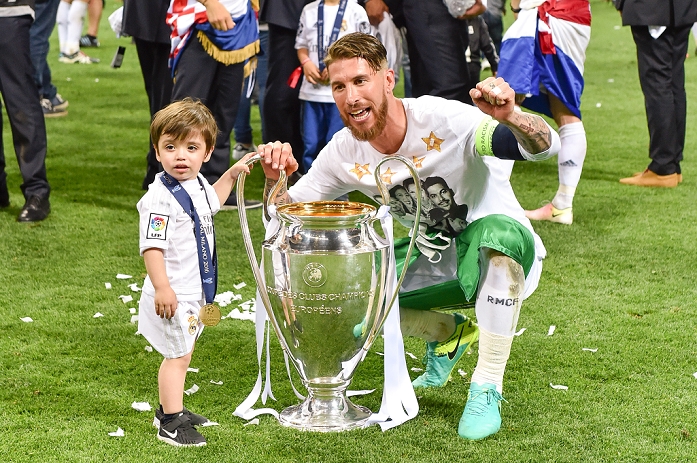 UEFA Champions League Final Real wins 11th title in two years Sergio Ramos  Real , MAY 28, 2016   Football   Soccer : Sergio Ramos of Real Madrid celebrates with the trophy after winning the penalty shoot out during the UEFA Champions League final match between Real Madrid 1 5 3 1 Atletico de Madrid at Stadio Giuseppe Meazza San Siro in Milan, Italy.  Photo by aicfoto AFLO 