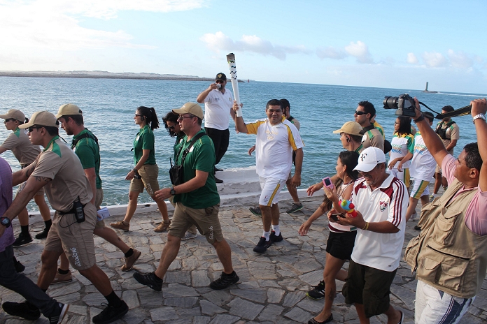 Rio 2016 Olympics Preview Torch Relay. Olympic torch, JUNE 4, 2016 : A crowd followed the reception of the Olympic torch, which was carried through the streets  Photo by AFLO 