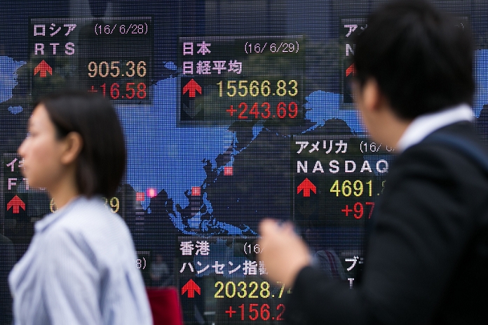 Nikkei 225 up for third day in a row A lull in the turmoil caused by the U.K. shock Pedestrians walk past an electronic stock board at the Tokyo Stock Exchange on June 28, 2016, Tokyo, Japan. The Nikkei 225 Stock Average rose 243.69 points, or 1.59 , on Wednesday to 15,566.83 in the middle of a week after British voters opted to leave the EU. The same index had fallen 1286.3 points the previous Friday 24th when news of Brexit shook global financial markets.  Photo by Rodrigo Reyes Marin AFLO 