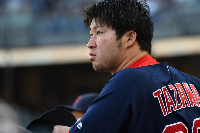 2016 MLB Tazawa on the disabled list Junichi Tazawa  Red Sox , JULY 15, 2016   MLB : Junichi Tazawa of the Boston Red Sox in the dugout before the Major League Baseball game against the New York Yankees at Yankee Stadium in the Bronx, New York, United States.  Photo by Hiroaki Yamaguchi AFLO 