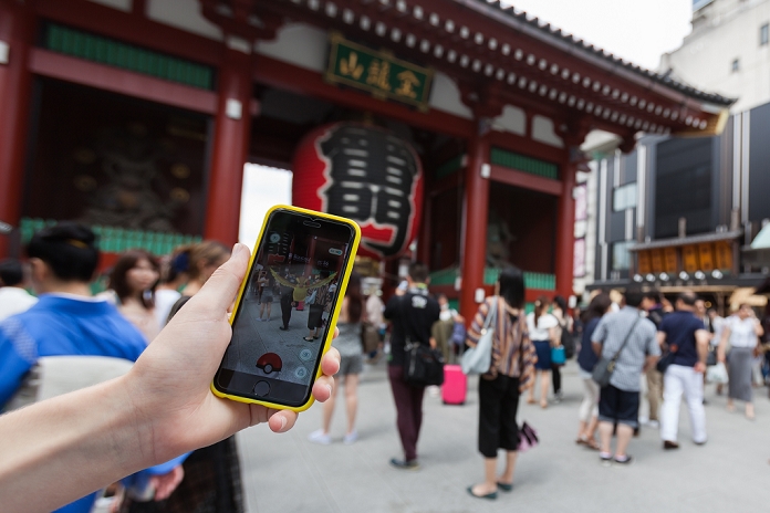 Pokemon GO  Becomes a Social Phenomenon Pokemon GO  has become a social phenomenon in Japan A man tries to catch a Pokemon character Pidgey in front of Kaminarimon, or Thunder Gate, at the Sensoji temple in Asakusa on July 25, 2016, Tokyo, Japan. After the launch of Pokemon Go, tourist sites and summer festival organisers are reminding app users to respect manners and be aware of people around them. Meanwhile JR East train line installed posters in Shinjuku Station, one of the busiest stations in the world, to caution commuters about the dangers of using mobile devices to play games whilst walking in the station.  Photo by Rodrigo Reyes Marin AFLO 