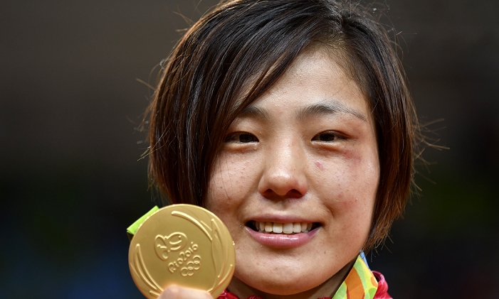 2016 Rio Olympics Judo Women s 70kg Class   Awards Ceremony   Tachimoto Wins Gold Medal Haruka Tachimoto  JPN , AUGUST 10, 2016   Judo : Haruka Tachimoto of Japan sheds tears of joy as she poses with her gold medal during the Women  70kg Medal Ceremony at Carioca Arena 2 during the Rio 2016 Olympic Games in Rio de Janeiro, Brazil.