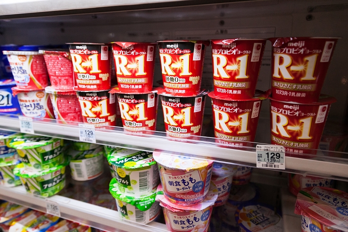 Meiji Yogurt  R 1   August 28, 2016  Probiotic yogurts R 1 from Meiji Holdings Co., Ltd. on sale at supermarkets and convenience store on August 28, 2016, Tokyo, Japan.  Photo by Rodrigo Reyes Marin AFLO 