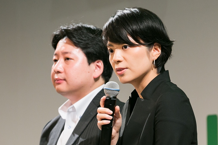 LINE enters the low cost smartphone market  Launch of  LINE Mobile  L to R  Line s Chief Strategy and Marketing Officer Jun Masuda and Line Mobile s President and CEO Ayano Kado answer questions from journalists during a press conference on September 5, 2016, Tokyo, Japan. Line announced that it would launch its own mobile virtual network operator  MVNO  called Line Mobile, offering users unlimited browsing as well as free posts on Facebook and Twitter and unlimited use of Line s Chat and free calls. The Mobile system will use NTT DoCoMo s cellular network and its unlimited plans start from 500 JPY per month. Users will also be able to buy and transfer internet data as a gift to their contacts.  Photo by Rodrigo Reyes Marin AFLO 