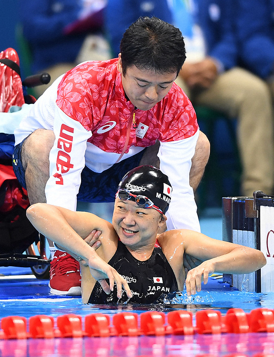 Rio Paralympics 2016 Swimming Women s 50m Backstroke S5 Final Mayumi Narita  JPN , SEPTEMBER 16, 2016 :  RIO Paralympics  Swimming Mayumi Narita  JPN  came out of the pool with a smile on her face after the final of the women s 50 meter backstroke  motor impairment S5 . Mayumi Narita comes out of the pool with a smile after the final of the women s 50 meter backstroke  Motor Dysfunction S5  at the Olympic Swimming Stadium in Rio de Janeiro, September 1, 2016. Photo by Hitoko Tokuno on September 6, 2016