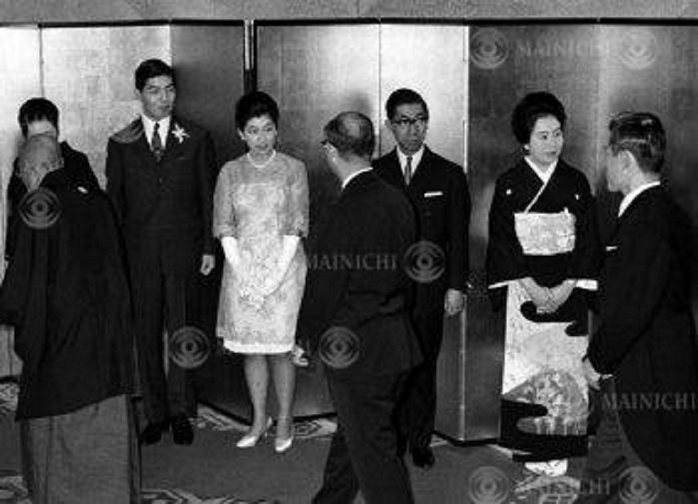 Wedding of Her Imperial Highness Princess Yasuko Mikasa  December 18, 1966  The marriage of Yasuko, the eldest daughter of Prince Takahito Mikasa, and Teru Konoe  later Tadateru    Mr. and Mrs. Konoe and Prince Mikasa greet attendees at a tea ceremony on December 18, 1966, at the Hotel Okura in Tokyo s Minato Ward. The wedding ceremony of Princess Yasuko and Prince Tomohito Konoe  later Tadateru  was held at the Hotel Okura in Minato Ward, Tokyo. This was the first marriage of the Imperial Family since the end of World War II. A tea ceremony was held in the afternoon and a dinner was held in the evening at the hotel. After the wedding ceremony, Prince Chikae    later Tadayaka    and Princess   greeted attendees at the tea ceremony. To the right are Prince and Princess Mikasa at the Hotel Okura in Minato Ward, Tokyo, on December 18, 1966  photo by a member of the Tokyo Head Office s Photography Department .